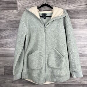 Burton‎ Coat Womens L Green Sherpa Fleece Jacket Winter Full Zip Hooded Outdoor